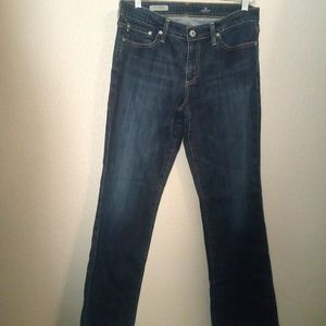 Sz 30R Adriano Goldschmied AG The Jessie Curvy Boot Fit Dark Denim w/ Frayed Hem